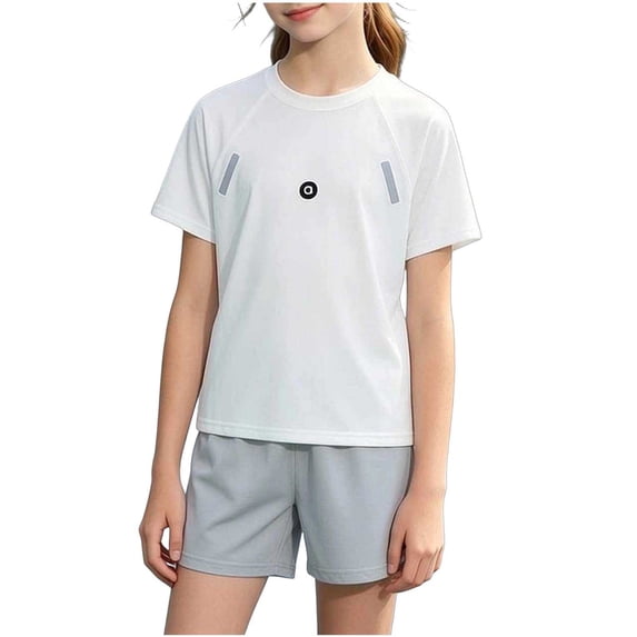 Girls Outfits Summer Short Sleeve Tennis Tops 2 Piece and Quick Dry Athletic Shorts Sets White 12-13 Years