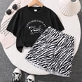 thumbnail image 1 of Girls Outfits Summer Zebra Print Short Sleeve Top and Casual Shorts 2 Piece Set Toddler Girl Clothes Black 9-10 Years, 1 of 8