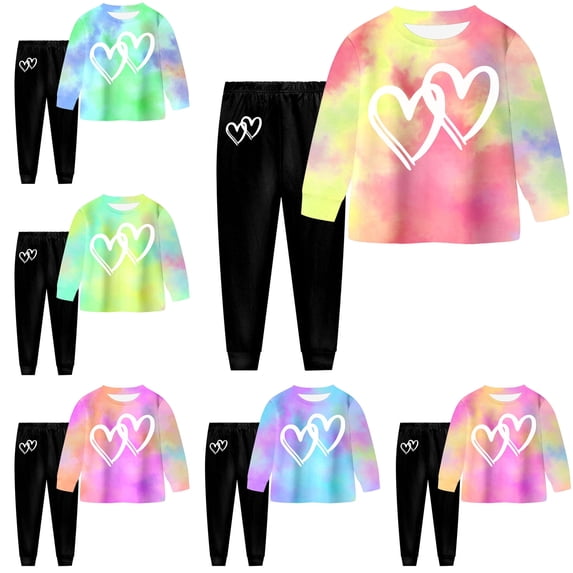 Girls Outfits Tie Dye Sweatshirt & Leggings 2Pcs Girls Clothes Set | Long Sleeve Tie Dye Graphic Print Sweatshirt Tops with Matching Leggings Print Pants Fall Winter Clothes Set Lounge Set