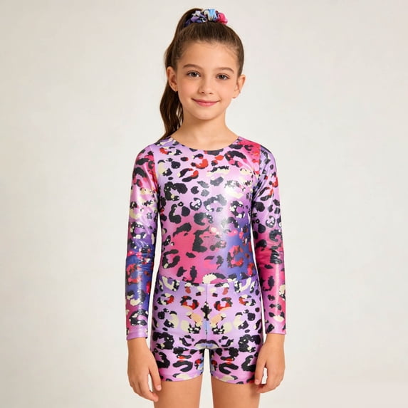 Girls Outfits Tight Gymnastics Sport Crew Neck Long Sleeve Top with Pants Cute Baby Girl Clothes Purple 9-10 Years