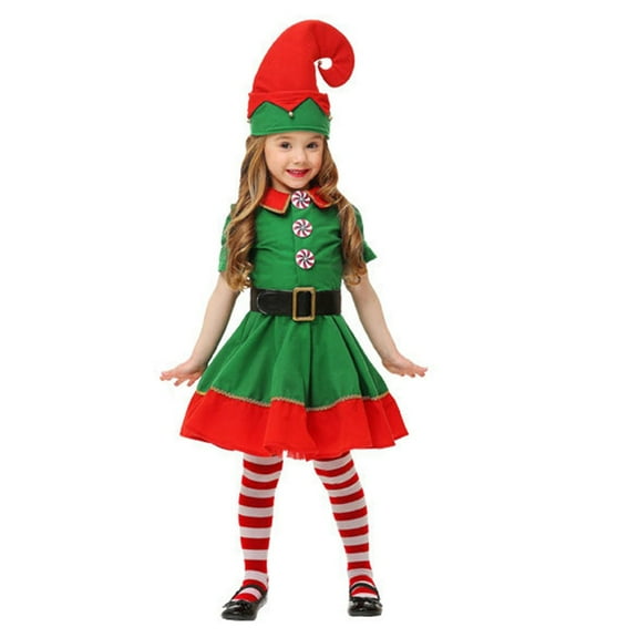 Girls Outfits and Sets - Christmas 4PC Outfit Including Dress Hat Socks and Belt for and Teenagers