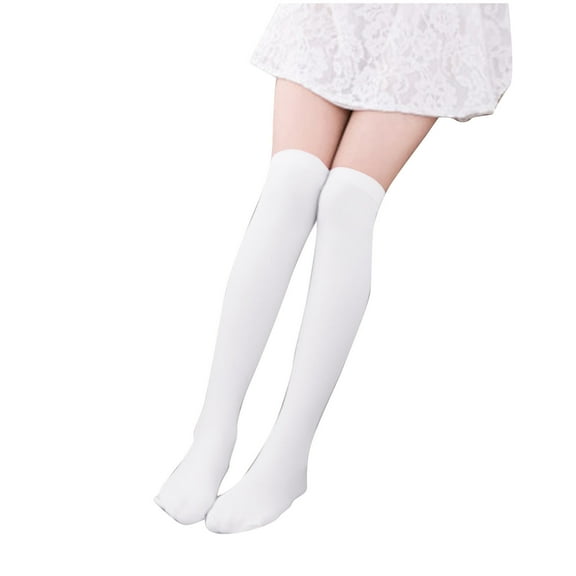 Girls Over Knee High Socks, High Tube Dresses Fashion Cotton Thigh High Socks Stockings Cosplay Long Socks White 12 years