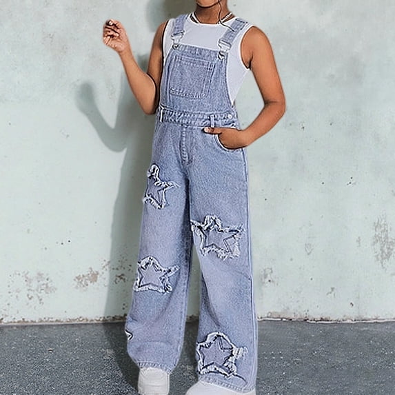 Girls' Overalls Adjustable Straps Denim Overalls Sleeveless Rompers Girl Tween Clothes 12-13 Years