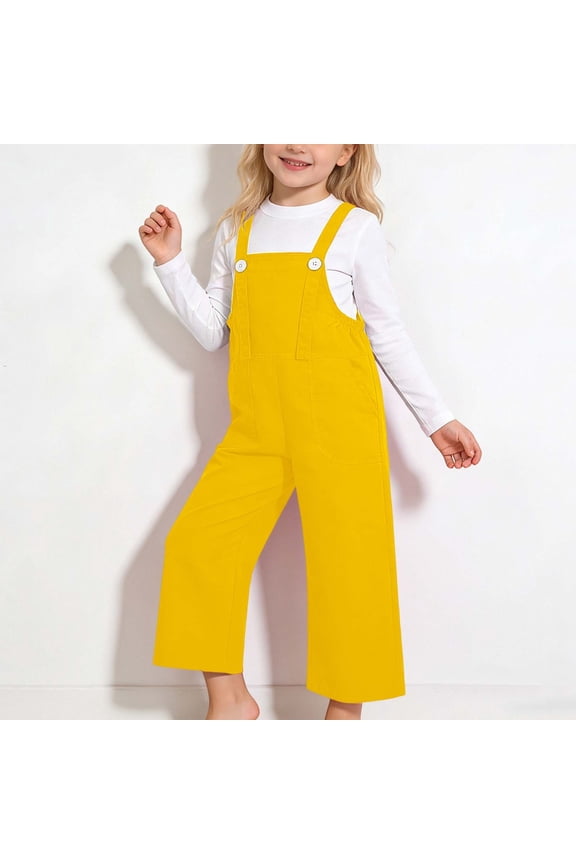 Girls Overalls Casual Wear Solid Wide Leg Cute Suspenders Pants Dance Choir Girls Jumpsuit Yellow 13-14 Years