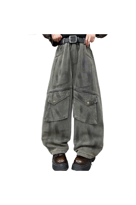 Girls' Overalls For Winter 2024 Pants For Junior High School Students Plus Thickened Wide Leg Pants Trendy