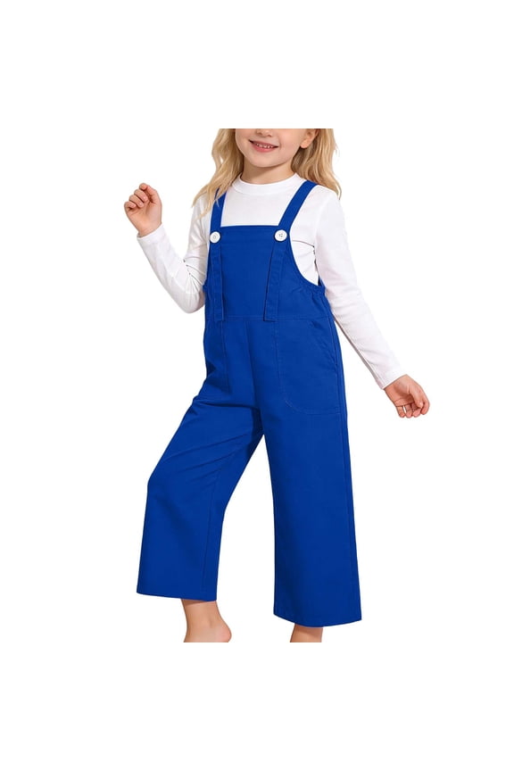 Girls Overalls Kids Sleeveless Wide Leg Jumpsuit Bib Overall with Pockets Adjustable Straps Stright Leg Solid Color Jumpsuit for Year Dance Choir And C_ostume