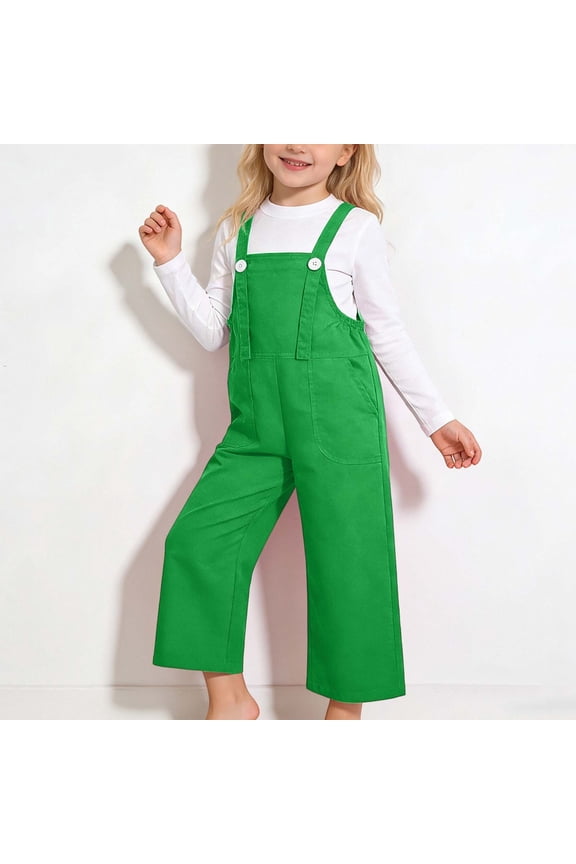 Girls Overalls Size 4-5 Year Cute Suspenders Pants Solid Comfortable Dance Choir Performance Casual Overalls for Kids Green