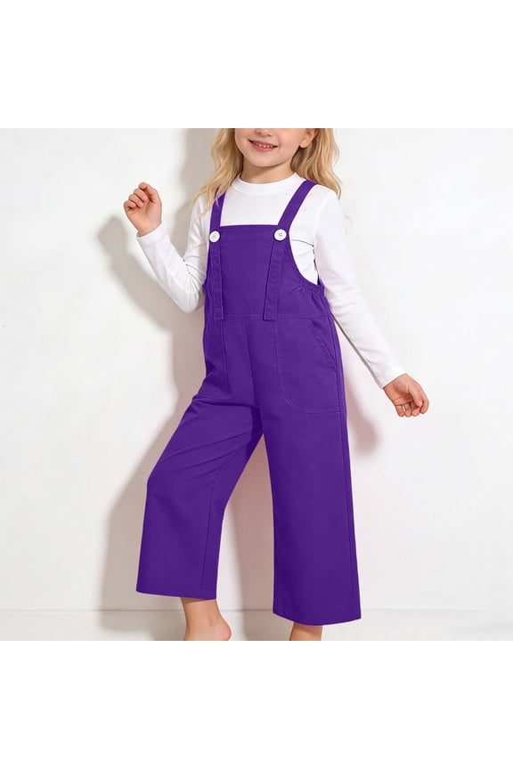 Girls Overalls Size 4-5 Year Cute Suspenders Pants Solid Comfortable Dance Choir Performance Casual Overalls for Kids Purple