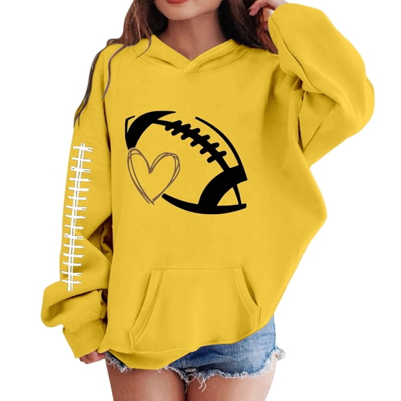 Girls Oversize Hoodie Long Sweatshirt Tween Girls Back to School Hooded Pullover Tops With Kangaroo Pocket Sport Top - Yellow,5-6 Years