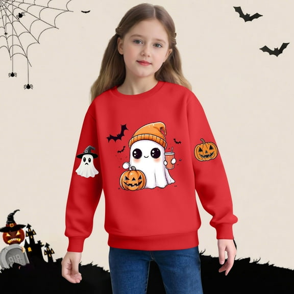Girls Oversize Shirt New Halloween Sweatshirts for Kids Girls Boys Cute Ghost Graphic Crewneck Shirts Oversized Long Sleeve Pullover Tops Red 5 Y