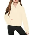 thumbnail image 1 of Girls Oversize Tops New Toddler Kids Half Zip Sweatshirt Cute Pullover Sweatshirts Fall Winter Clothes for Teen Girls Thumb Hole Khaki 120, 1 of 8