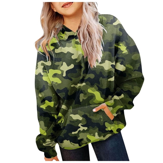 Girls Oversized Camo Hoodies Maple Leaf Hooded Sweatshirt Casual Long Sleeve Fall Pullover Tops with Pockets Plus Size Lightweight
