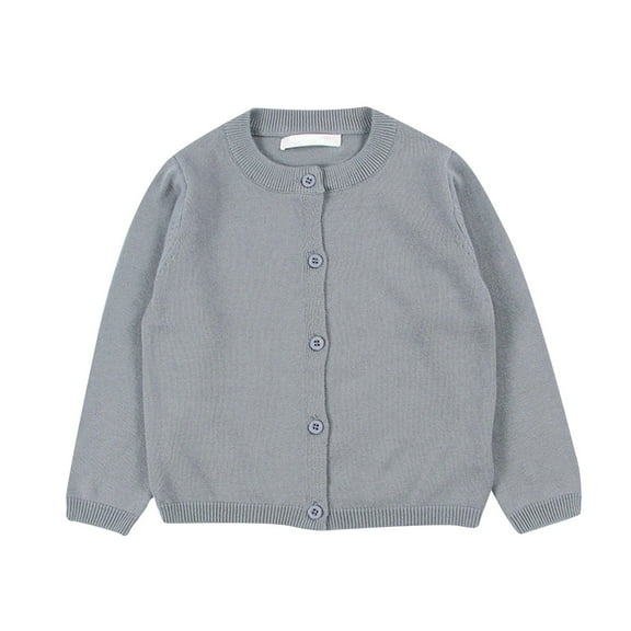 Girls Crewneck Cardigan Long Sleeve Children Button Cotton Sweater Uniform Sweaters for Little Girls Light Gray 5