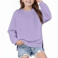 thumbnail image 1 of Girls Oversized Crew Neck Sweatshirt - Teen Girls Casual High Low Long Sleeve Pullover Tops Side Split Solid Color Winter Warm Fleece Sweatshirts no Hood, 1 of 6