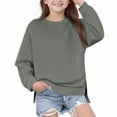 thumbnail image 1 of Girls Oversized Crew Neck Sweatshirt - Teen Girls Casual High Low Long Sleeve Pullover Tops Side Split Solid Color Winter Warm Fleece Sweatshirts no Hood, 1 of 6