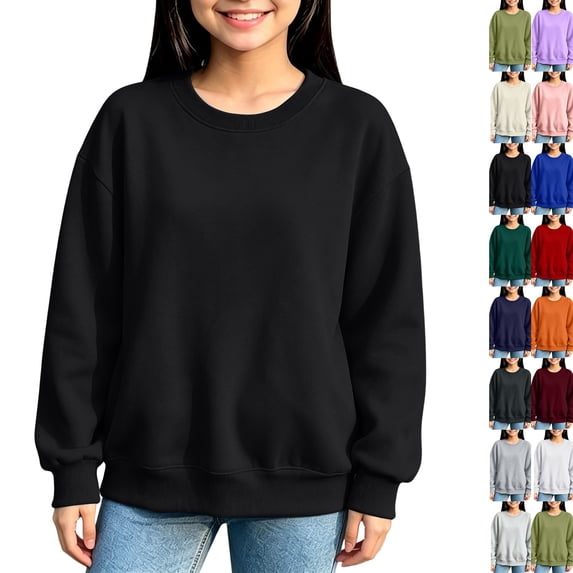 Girls Oversized Crewneck Sweatshirt Kids Fashion Y2k Long Sleeve Pullover Sweater Black,7-8 Years