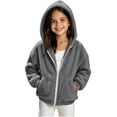thumbnail image 1 of Girls Fleece Hooded Jacket Loose Fit Long Sleeve Coats With Pocket Teen Warm Winter Outerwear Clothes 5-15 Years, 1 of 5