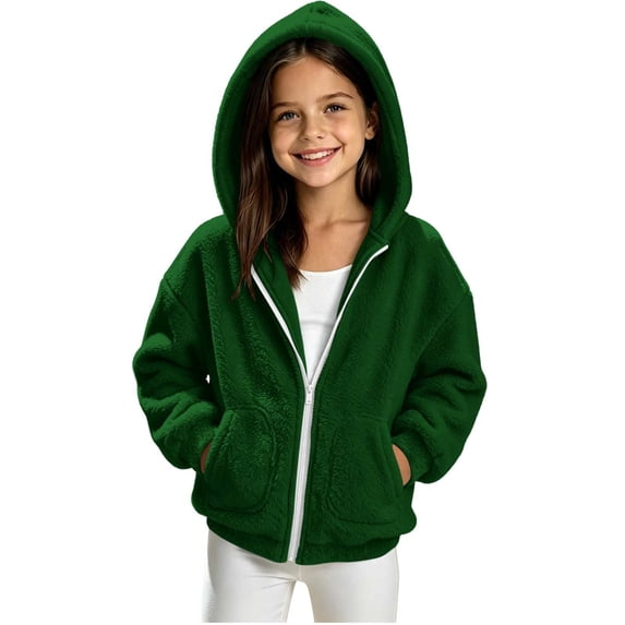 Girls Fleece Hooded Jacket Loose Fit Long Sleeve Coats With Pocket Teen Warm Winter Outerwear Clothes 5-15 Years