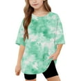 thumbnail image 1 of Girls Oversized Graphic Shirts Tie Dye Half Sleeve T Shirts Loose Long Tunic Tops to Wear with Leggings Size 5-15 Green， 6 Years, 1 of 7