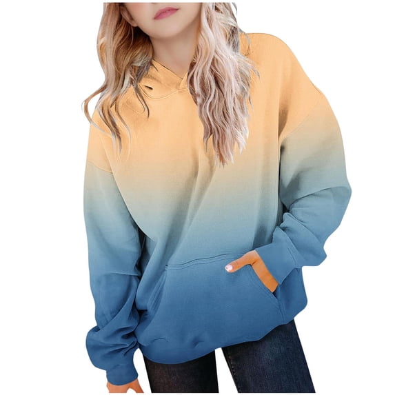 Girls Oversized Hooded Sweatshirts New Girls Trendy Oversized Hoodies Casual Long Sleeve Pullover Tops Gradient Hooded Sweatshirt with Pocket Yellow 11 Years