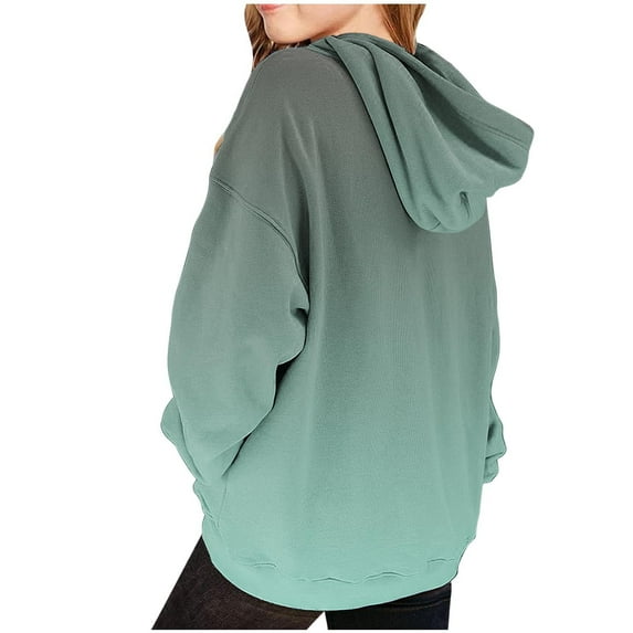 Girls Oversized Hoodie Shirts Loose Casual Long Sleeve Gradient Color Hooded Pullover Tops Unisex Kids Preppy Clothes Girl Long Sleeve Zip-Up Hoodie Jacket Green 7Y