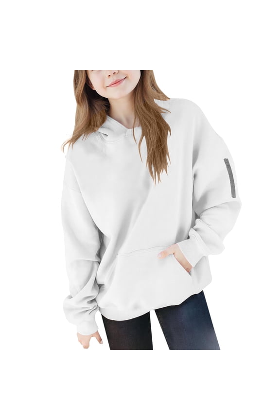 Girls' Oversized Hoodie with Pocket Comfy Cotton Fleece Winter Fall Sweatshirt Zip Pocketed Long Sleeve Pullover (14-15 Years, White)