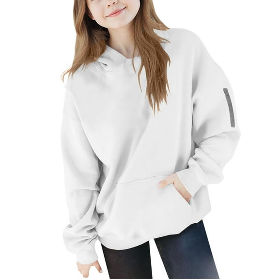 Girls' Oversized Hoodie with Pocket Comfy Cotton Fleece Winter Fall Sweatshirt Zip Pocketed Long Sleeve Pullover (14-15 Years, White)