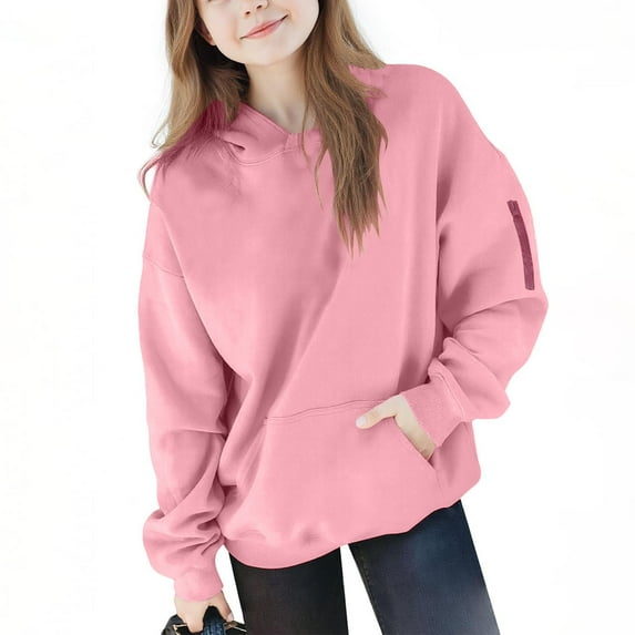Girls' Oversized Hoodie with Pocket Comfy Cotton Fleece Winter Fall Sweatshirt Zip Pocketed Long Sleeve Pullover (6-7 Years, Pink)