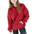 thumbnail image 1 of Girls' Oversized Hoodie with Pocket Comfy Cotton Fleece Winter Fall Sweatshirt Zip Pocketed Long Sleeve Pullover (6-7 Years, Red), 1 of 5