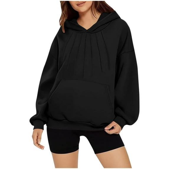 Girls Oversized Hoodies, Comfy Women's Hoodie Lightweight Pullover Long Sleeve Tops with Pocket Sweatshirt Solid Color Hoodied Sweatshirts Warm Fall Winter Athletic Wear Workwear