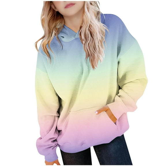 Girls Oversized Hoodies Gradient 2025 Trendy Cute Pullover Tops Long Sleeve Casual Hooded Sweatshirt 4-14 Years