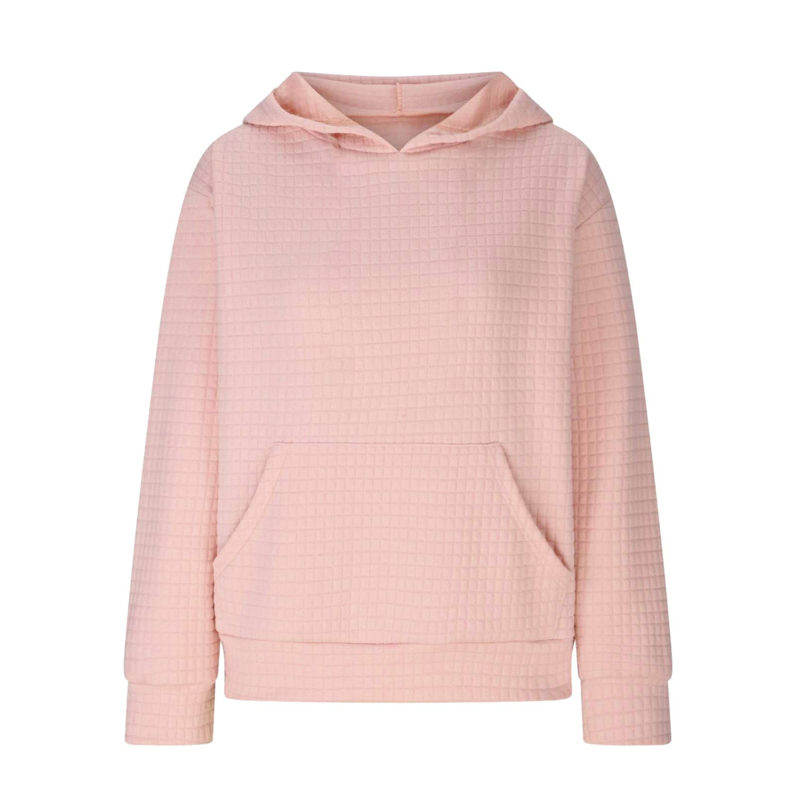 Kids Girls Fleece Hooded Jumper Sweatshirt, Plain Pink Pullover Top 2-13 Years