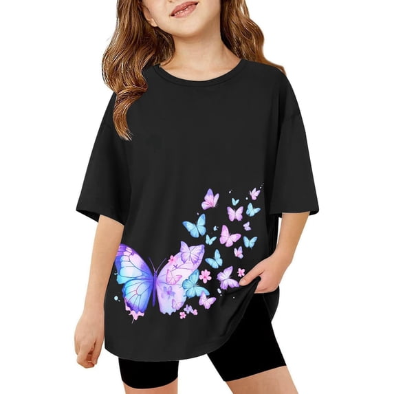 Girls Oversized Shirts Short Sleeve Crew Neck Tops Kids Graphic Print Loose Fit Shirts 3-13 Years