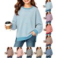 thumbnail image 1 of Girls Oversized Striped Pullover Sweatshirt Soft Crew Neck Long Sleeve Shirt with Pockets Casual Daily Wear for Girls 5-15Y, 1 of 8