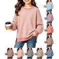 thumbnail image 1 of Girls Oversized Striped Pullover Sweatshirt Soft Crew Neck Long Sleeve Shirt with Pockets Casual Daily Wear for Girls 5-15Y, 1 of 8