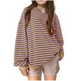 thumbnail image 1 of Girls Oversized Sweatshirt Crew Neck Long Sleeve Strip Pullover Top for Girl Fall Casual Loose Shirt Kids (Khaki 120), 1 of 3