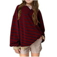 thumbnail image 1 of Girls Oversized Sweatshirt Crew Neck Long Sleeve Strip Pullover Top for Girl Fall Casual Loose Shirt Kids (Wine 120), 1 of 3