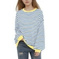thumbnail image 1 of Girls Oversized Sweatshirt Crewneck Classic Striped Pullover Long Sleeve Casual Fashion Colorblock Tops (7-8 Years, Blue), 1 of 5