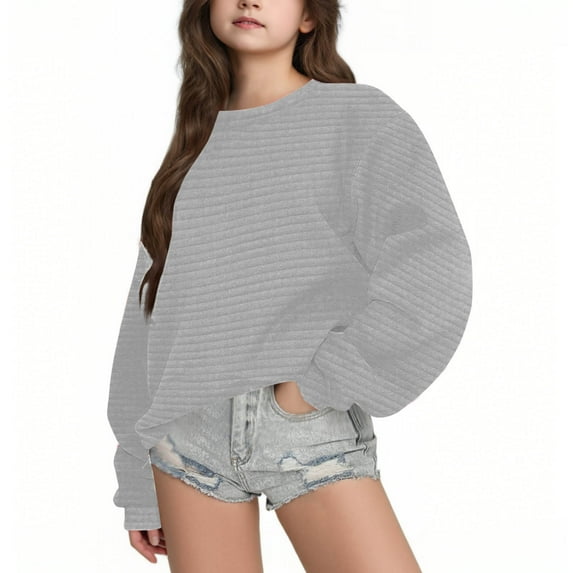 Girls Oversized Sweatshirt, Soft Fleece Pullover, Travel Casual Loose Solid Color Crew Neck Long Sleeve Shirts Fall Sweater Tops
