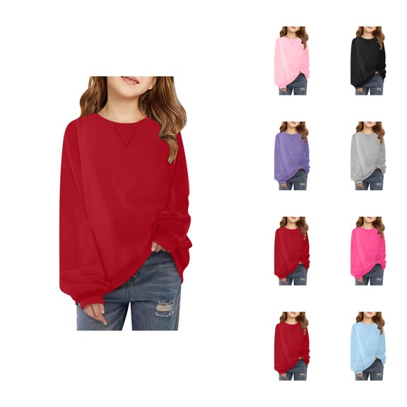 Girls Oversized Sweatshirts 2025 Long Sleeve Crewneck Loose Plain Basic Sweatshirt Kids Pullover Tops