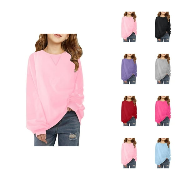 Girls Oversized Sweatshirts 2025 Long Sleeve Crewneck Loose Plain Basic Sweatshirt Kids Pullover Tops