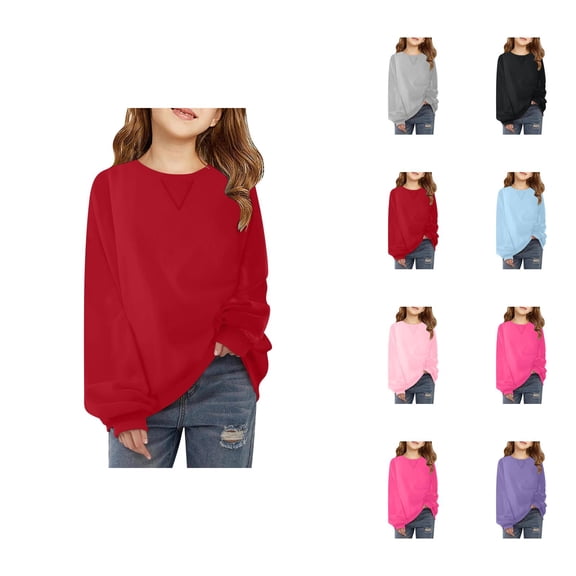 Girls Oversized Sweatshirts Crewneck Long Sleeve Loose Plain Basic Sweatshirt Kids Pullover Tops