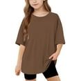 thumbnail image 1 of Girls Oversized Tshirts Short Sleeve Cotton T Shirts Tops 5-15 Years Unisex Youth Child Casual Summer Loose Tees (14 Years, Brown), 1 of 6