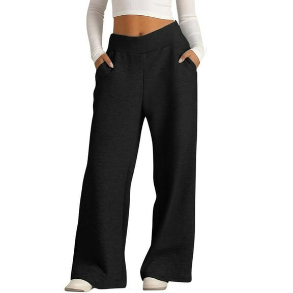 Girls Oversized Wide Leg Sweatpants Drawstring Kids Baggy Straight Leg Track Pants Casual Plain Pockets 02-Black S