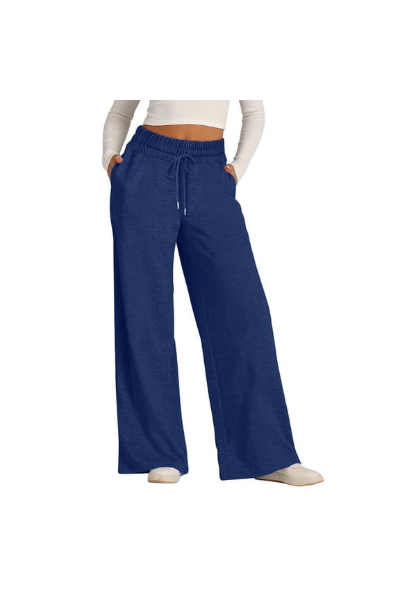 Girls Oversized Wide Leg Sweatpants Drawstring Kids Baggy Straight Leg Track Pants Casual Plain Pockets Dark Blue M