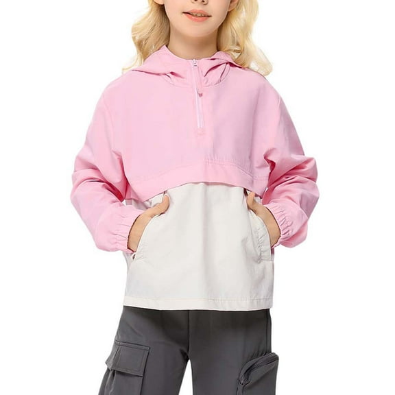 Girls Packable Rain Jacket Waterproof Hooded Raincoats Windproof Size 3-12Y
