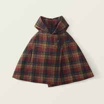 Girls' Padded Hooded Wool Coat Winter Thickened Plaid Girls' Cloak Jacket Shawl 1-10Y