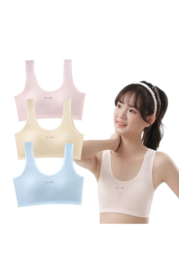 Teen Girls' Training Starter Bras Seamless Cami Adjustable Straps Flex Fit Seamless Pull-On Design 10-16