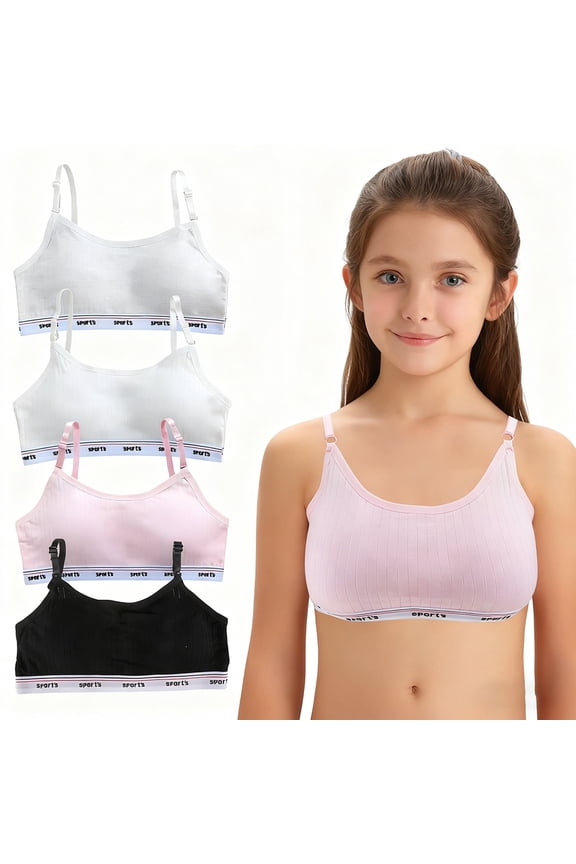 Girls Padded Training Bras Fit for 10-15 Years Girl Teens Bra Wire Free Push Up Breathable Cami Bra Adjustable Straps Fixed Pads