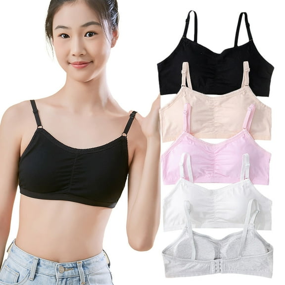 Girls Padded Training Bras Fit for 10-15 Years Girls Thin Cotton Bra Breathable Bra Wire Free Push Up with Adjustable Straps